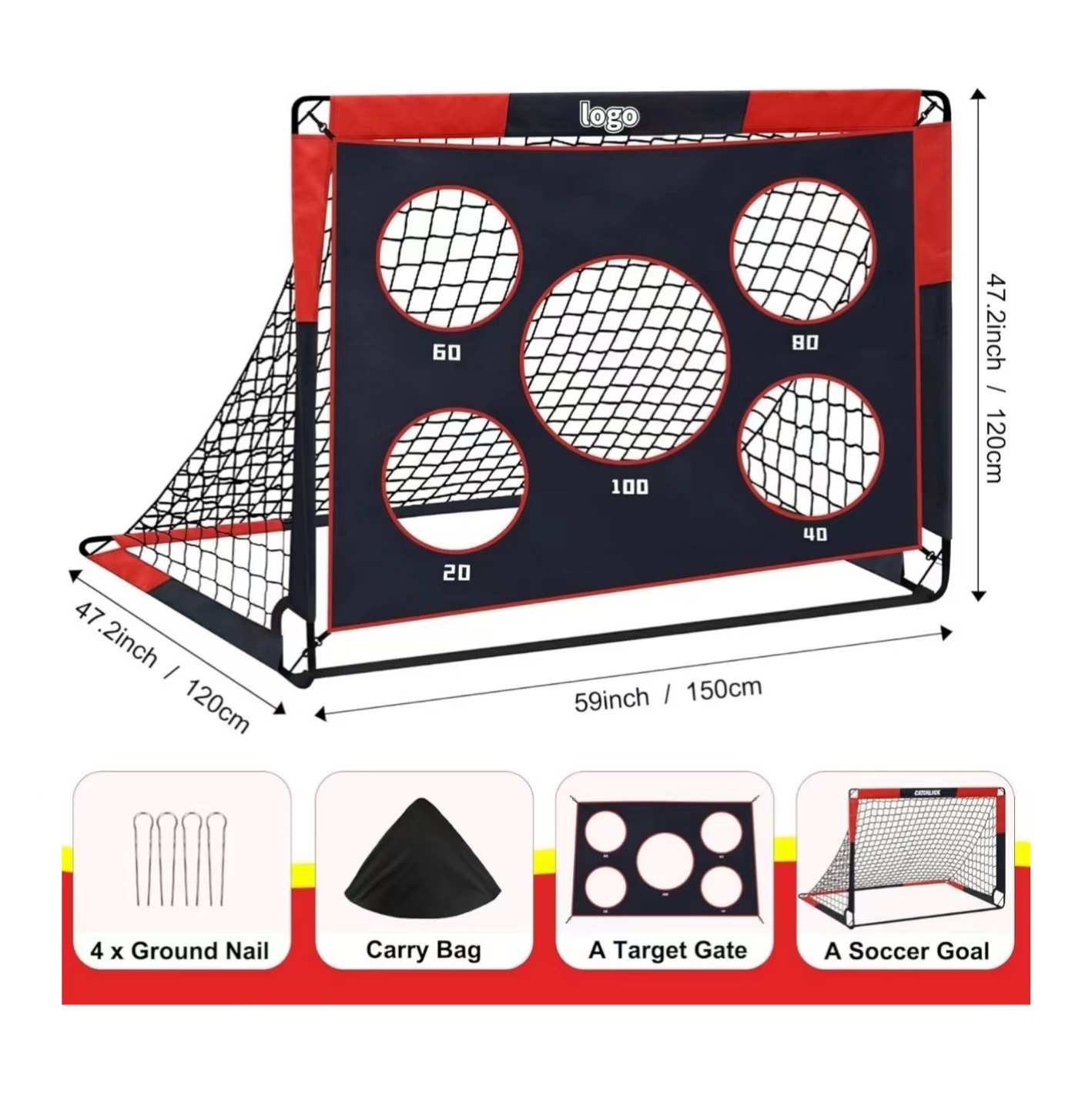 Custom Designed 4*3 Feet Pop-up Soccer Goal Net Portable Training Equipment for Kids' Backyard Play 3-in-1 Functionality