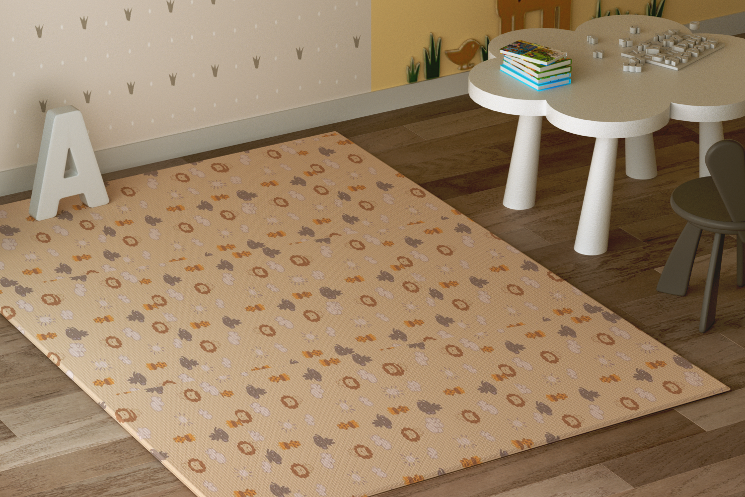 TPU Baby Play Mat with Sensory Toys Mirror Soft Play Gym Activity Mat for Newborns Foldable Non-Toxic Crawling Pad