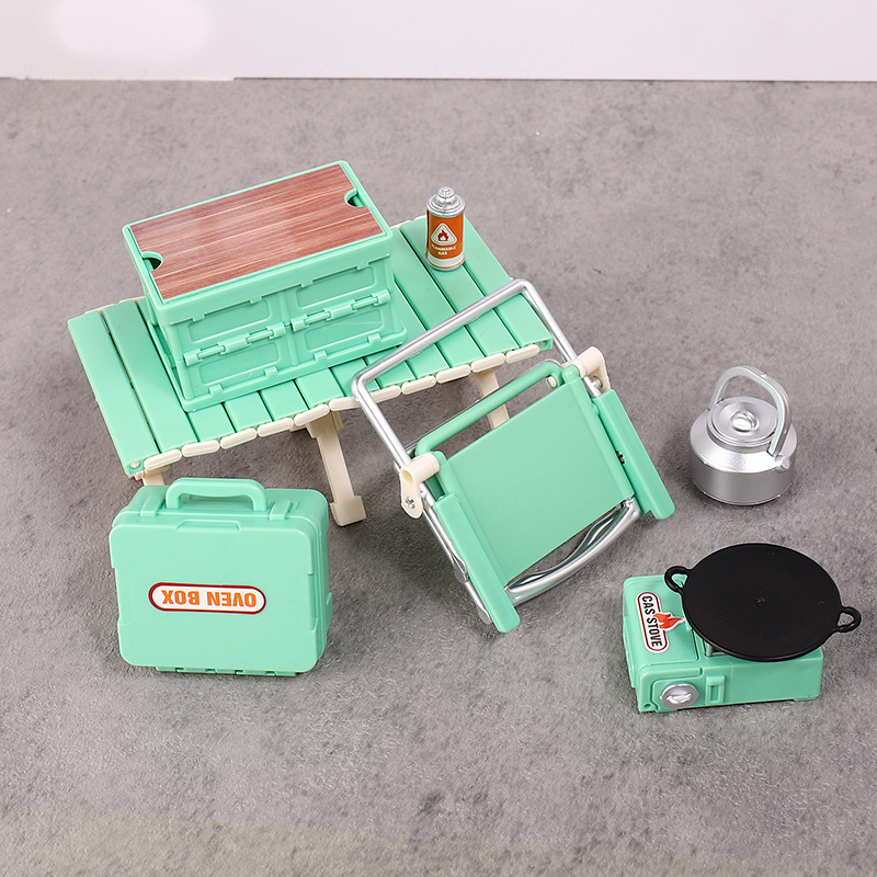 Small Toys Children's Play House Toy Simulation Mini Outdoor Folding Chair Camping Picnic Table Plastic Model Accessories