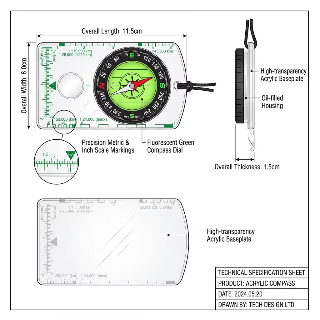 Anti-Magnetic Emergency Waterproof Compass Adjustable Declination Portable Mapping Rotating Bezel Mountain Expedition Land