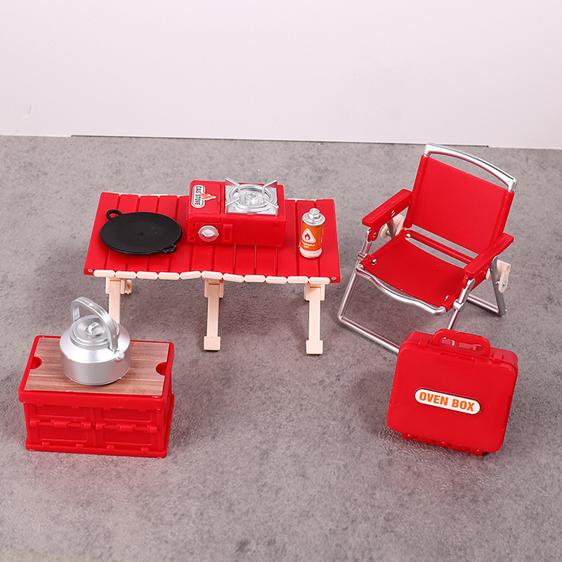 Small Toys Children's Play House Toy Simulation Mini Outdoor Folding Chair Camping Picnic Table Plastic Model Accessories