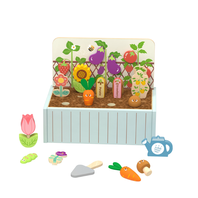 Wooden Garden Box Toys for Kids Carrot Harvest Pretend Play Planting Flower Montessori Educational Toys