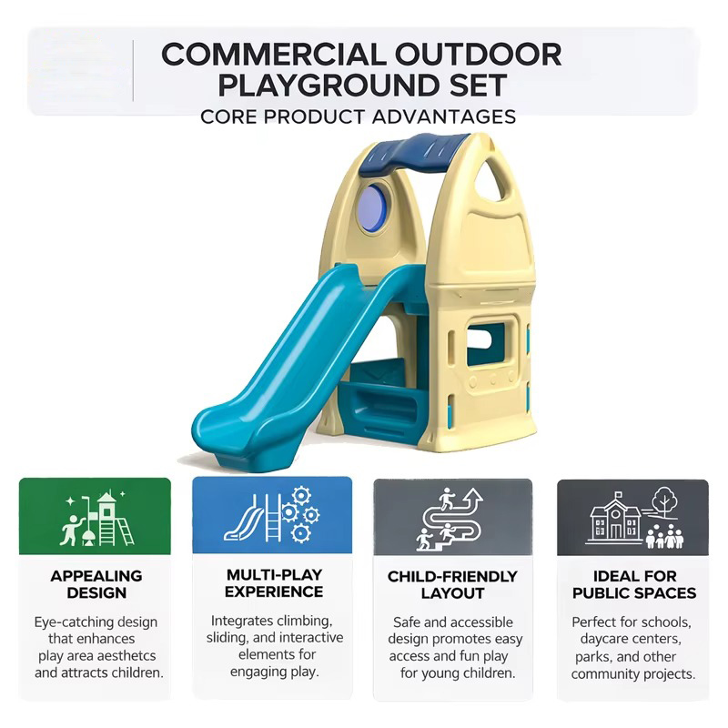 Small Kids Plastic Slide Combination Outdoor Playground Equipment with Climbing Steps for Kindergarten &amp; Backyard