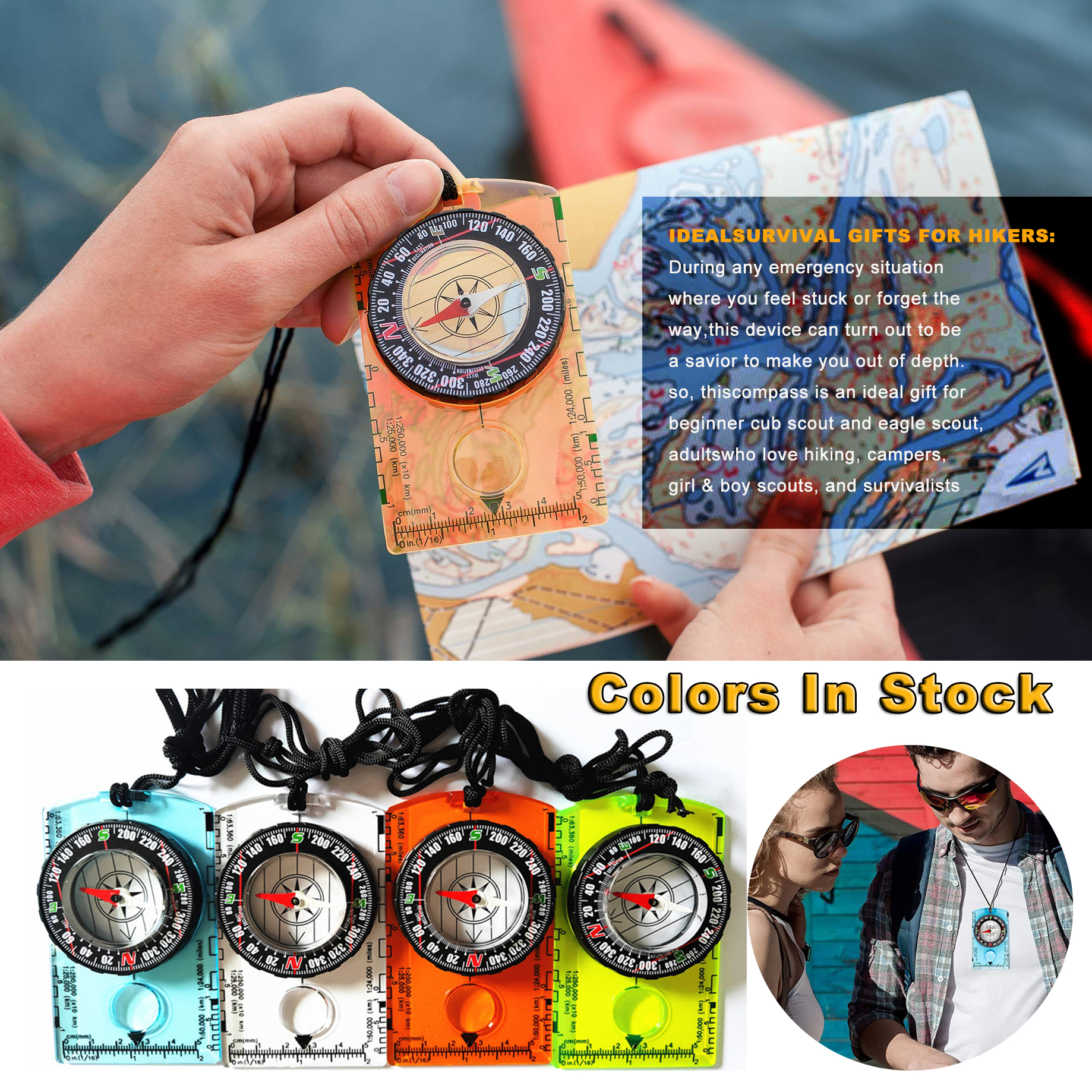 Anti-Magnetic Emergency Waterproof Compass Adjustable Declination Portable Mapping Rotating Bezel Mountain Expedition Land
