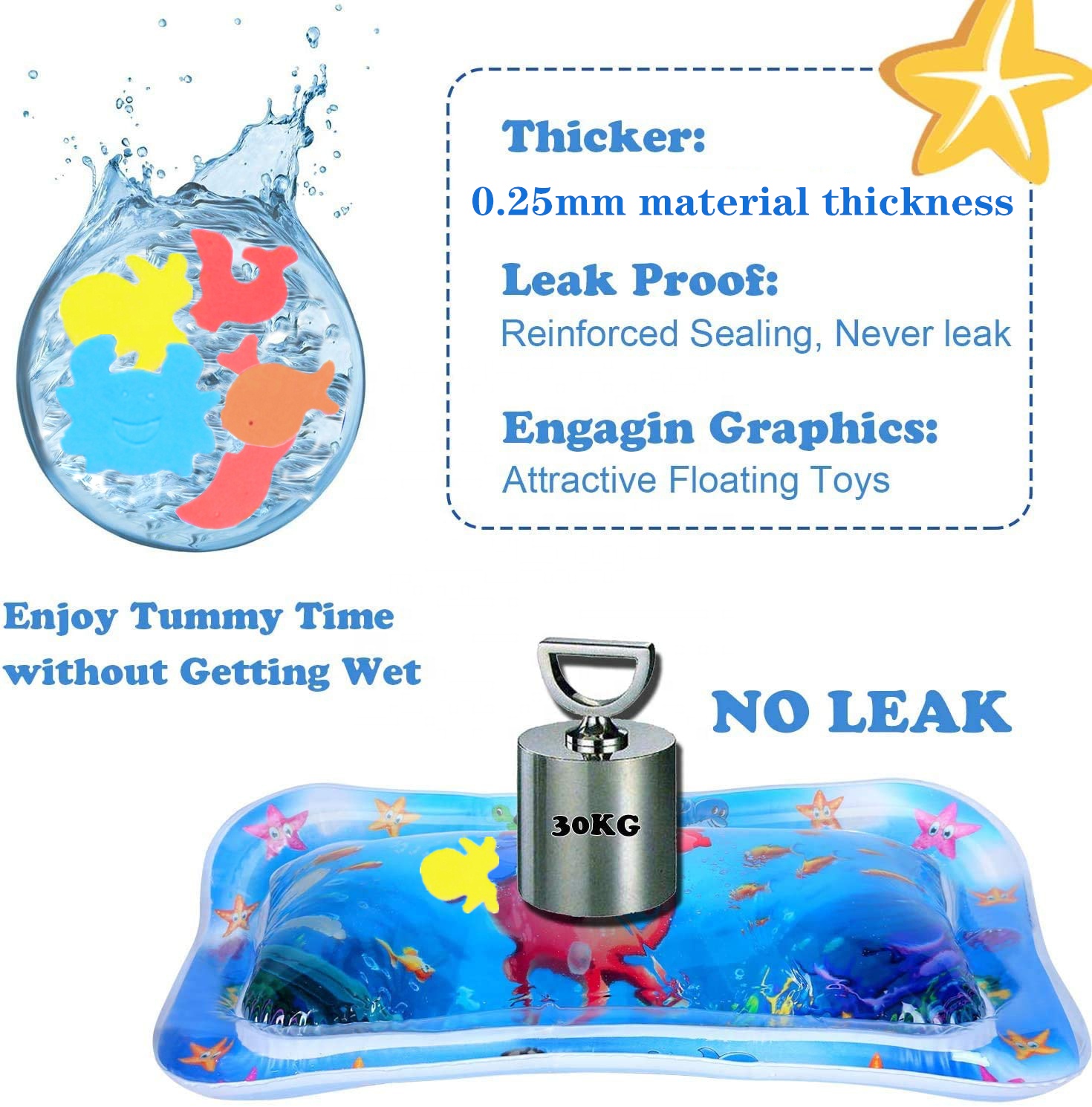Baby Water Mat 0-3 Years Old Baby Kids Water Play Mat Infants &amp; Toddlers Inflatable Baby Tummy Time Premium Play Water Mat