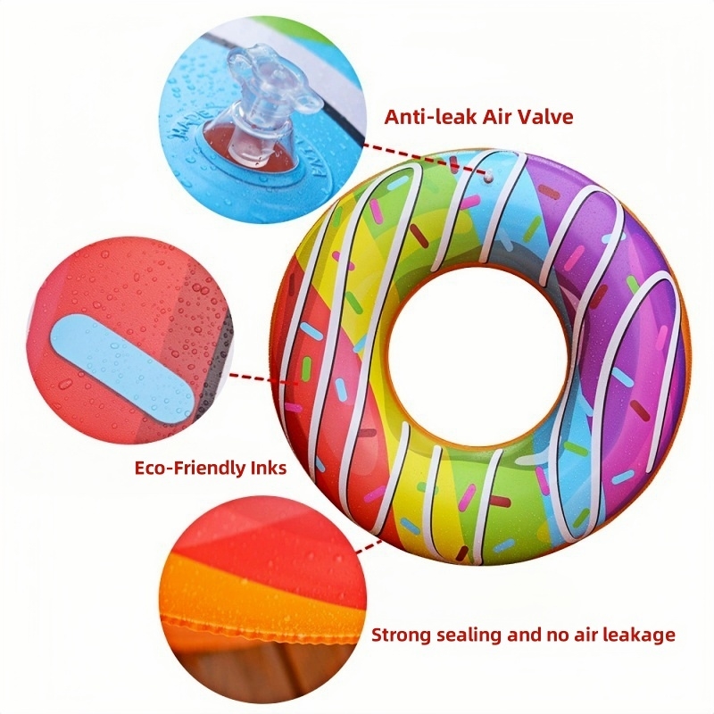 Cartoon PVC Inflatable 60-80cm Thick Swimming Rings Eco-Friendly Water Play Toys for Kids' Pool Donuts and Lifebuoys