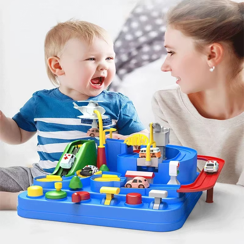 16 * 16cm Interactive 4-Car Racing Car Model Educational Toy with Rescue Adventure Mechanical Train Track Set for Children
