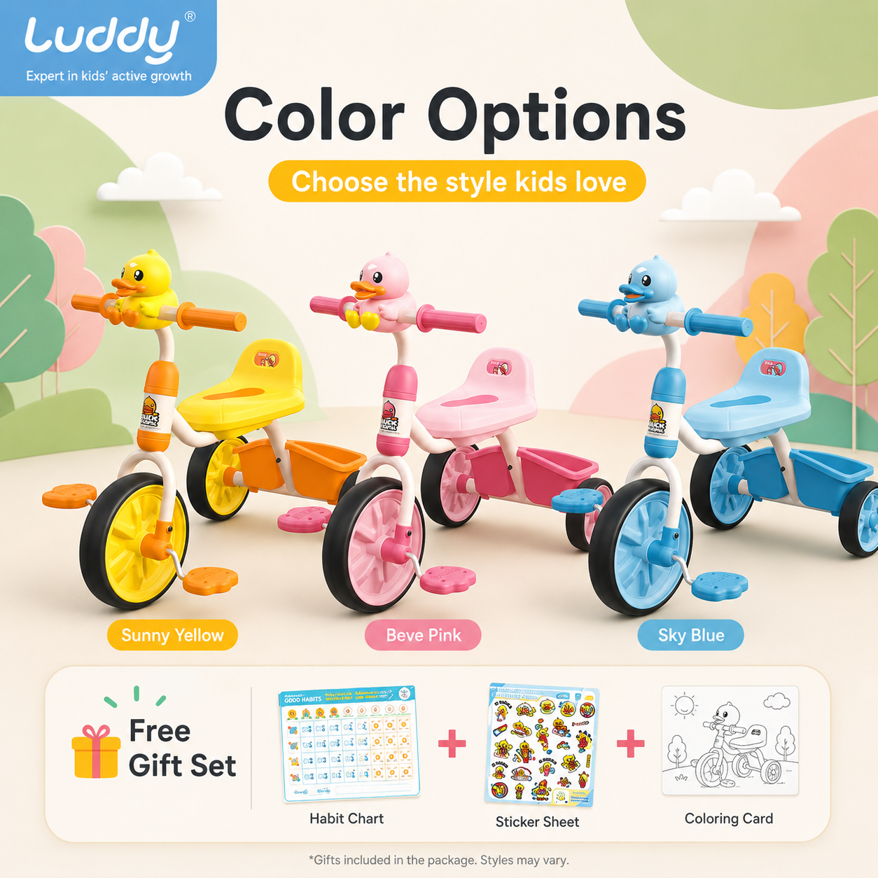 Luddy 3 in 1 Baby Balance Bike Early Learning Push Trike Toddler Stroller Motor Skills Training Tricycle Ride on Toy