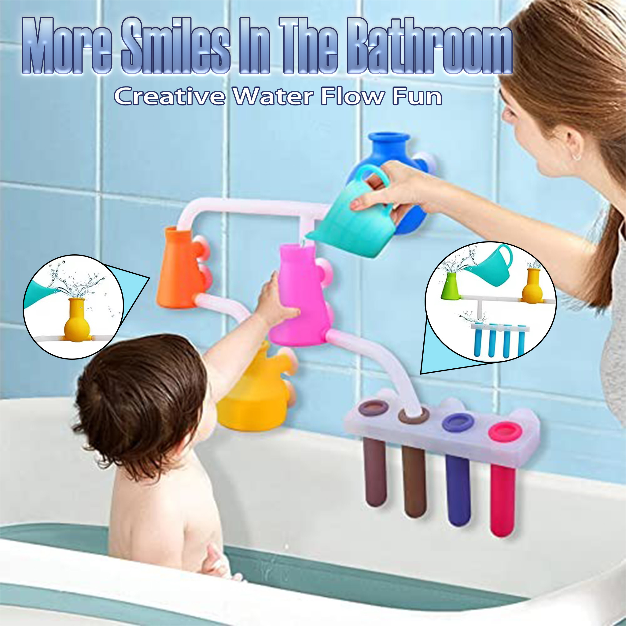 Silicone Easter Water Flow Bath Playset Flexible DIY Pipeline Water Play Kit Non Toxic Educational Sensory Toy Reusable Portable