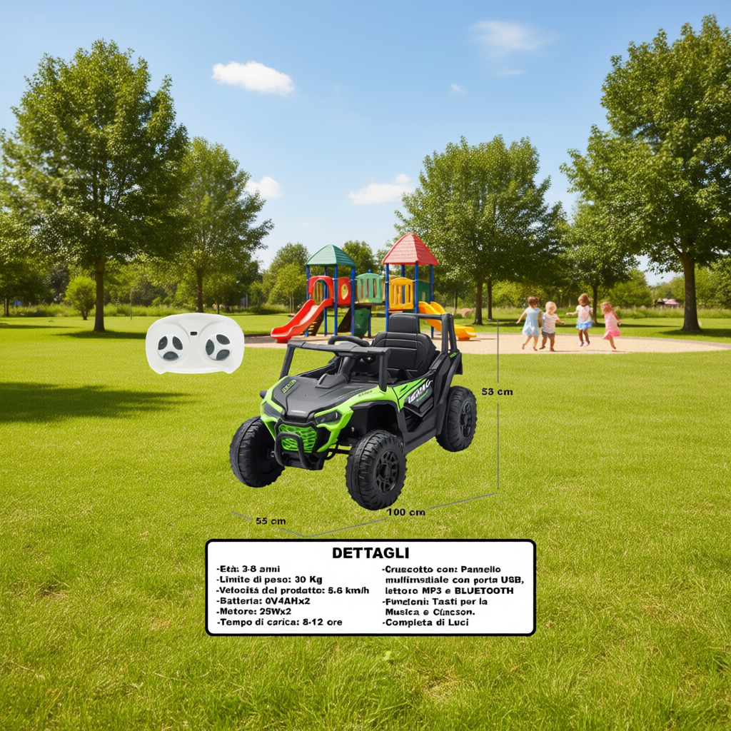 Ride on Car Adventure Green Net 53x55x100 Cm Battery Powered Plastic Remote Control Ride on Toy for Kids 3-8 Years