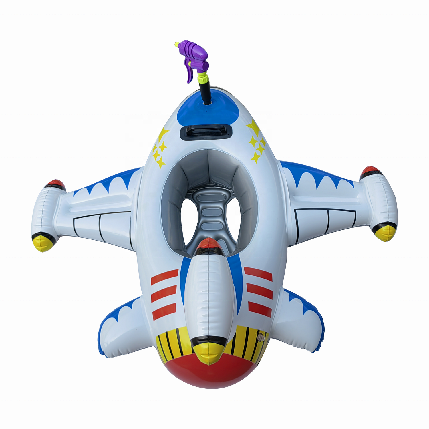 0.3mm Pvc Children Water Toys Steering Inflatable Airplane Swimming Seat Floating Toys With Water Gun