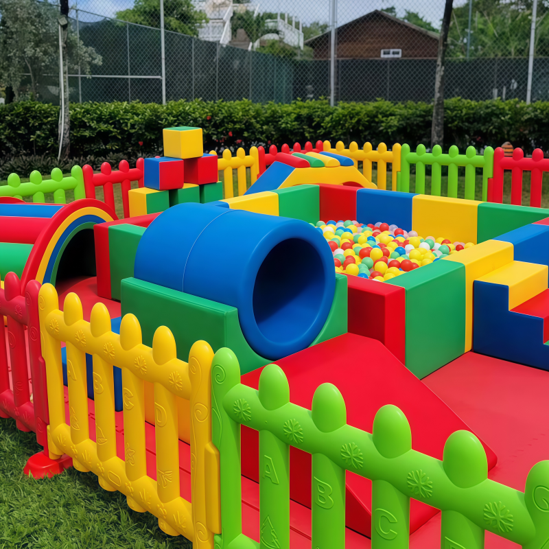 Colorful Toddler Soft Play Equipment Indoor Outdoor Children Activity Playground with Slide and Fence