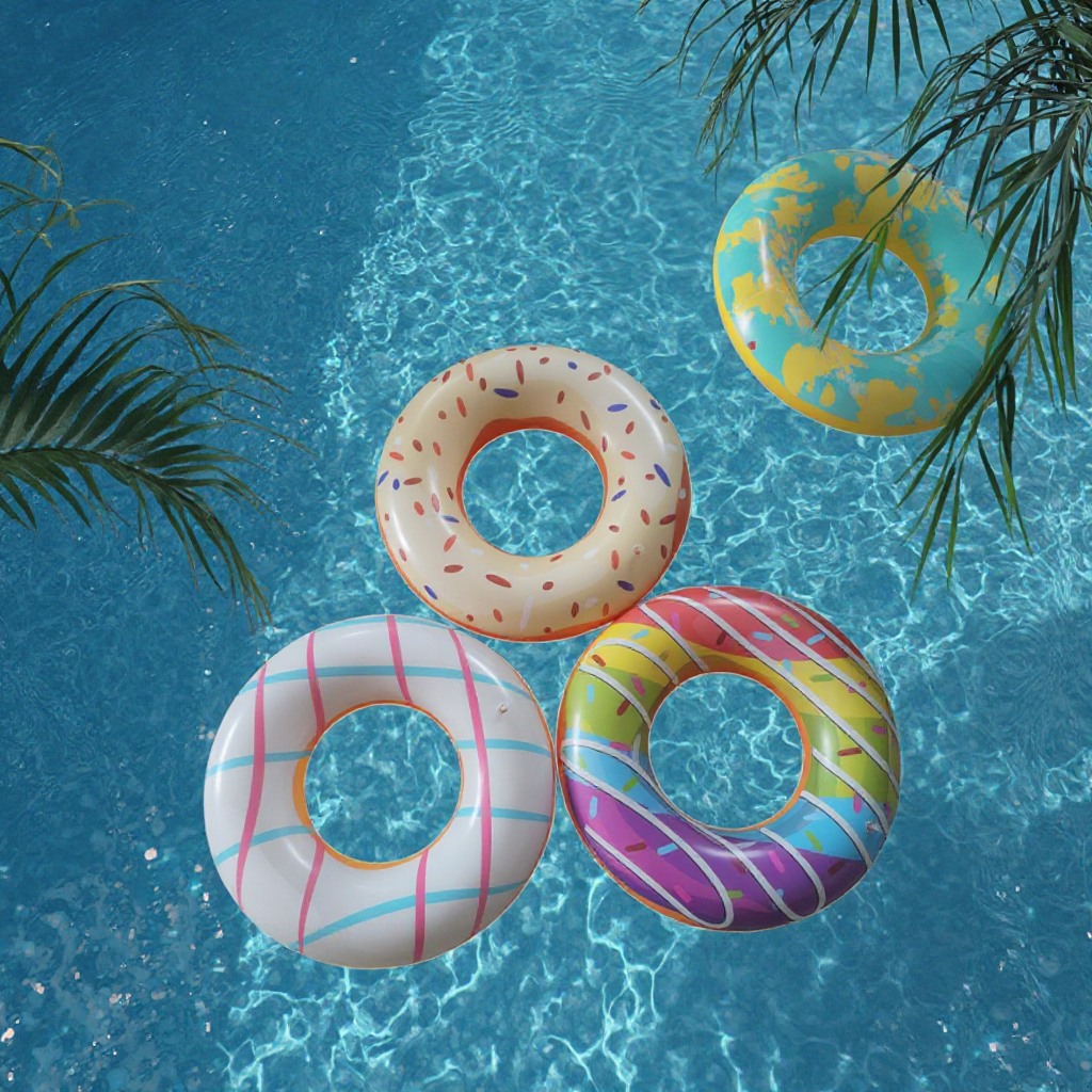 Cartoon PVC Inflatable 60-80cm Thick Swimming Rings Eco-Friendly Water Play Toys for Kids' Pool Donuts and Lifebuoys