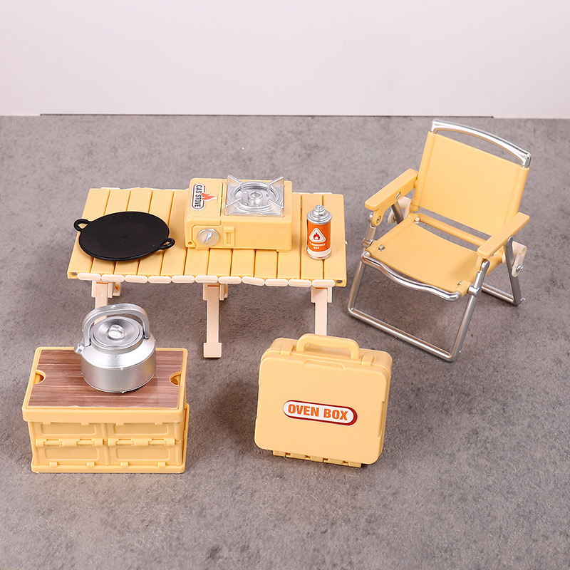 Small Toys Children's Play House Toy Simulation Mini Outdoor Folding Chair Camping Picnic Table Plastic Model Accessories