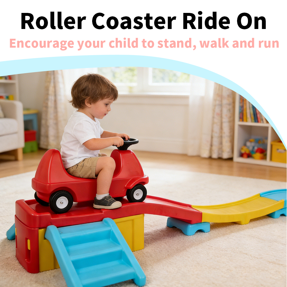 Colorful PE Plastic Kids Ride on Train Railway Toy Roller Coaster Push Car Assembled Race Track Indoor Outdoor Use for Toddlers