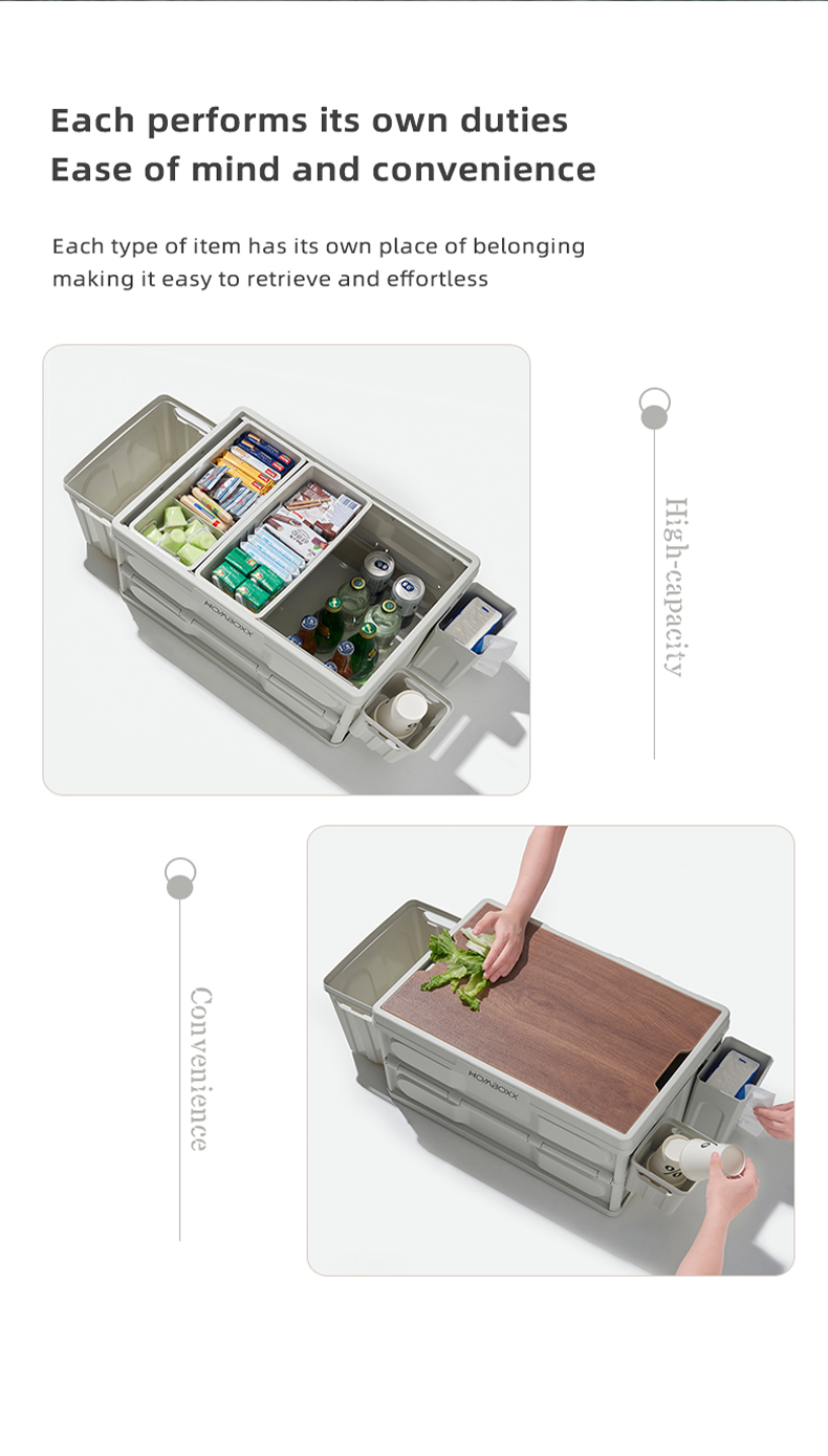 OEM&amp;ODM Large Capacity Classified Design Multifunction Outdoor Storage Box Easy To Assemble PP Rectangle Camping Storage Box