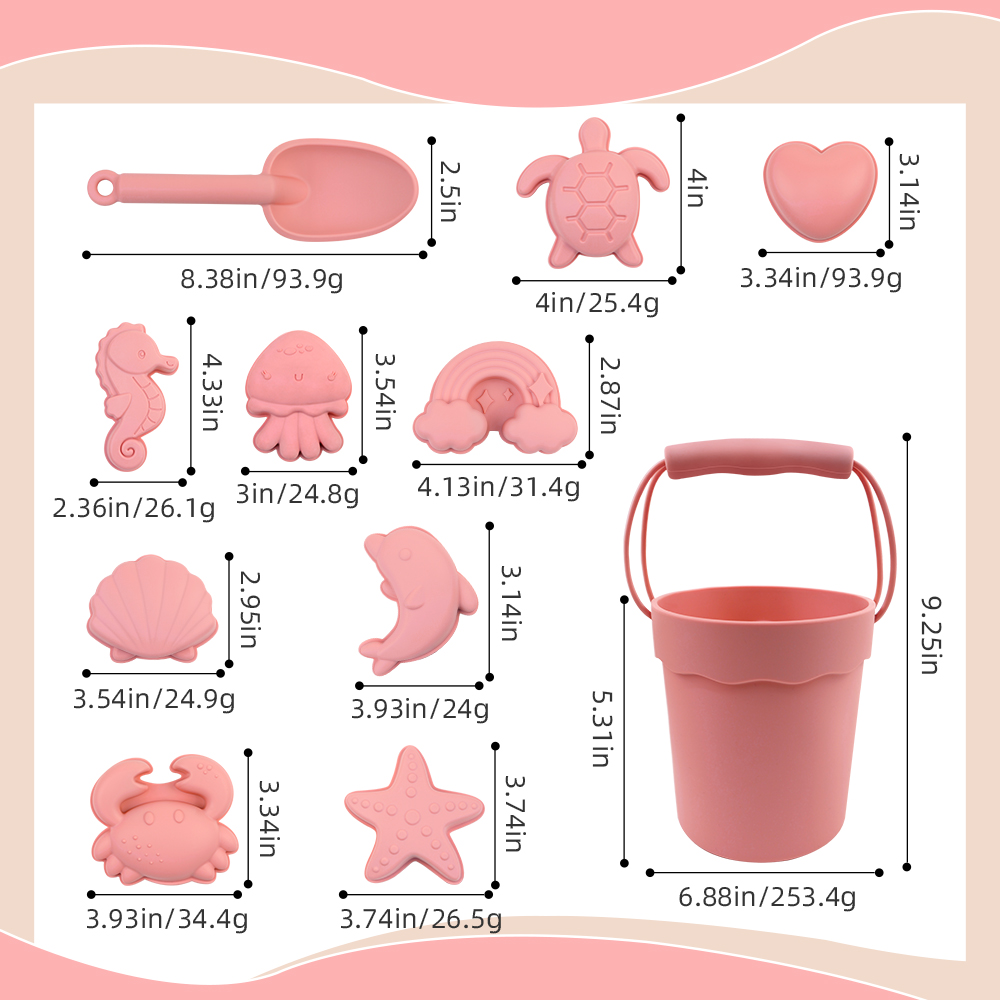 Summer Outdoor Soft Sand Bucket Eco Friendly Silicone Beach Sand Toy Set for Kids Beach Sand Toys Silicone Toddler Sandbox Toys