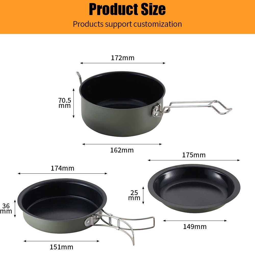 Factory Price Aluminum Mess Kit Outdoor Hiking Camping Cookware Set For 2-3 Persons