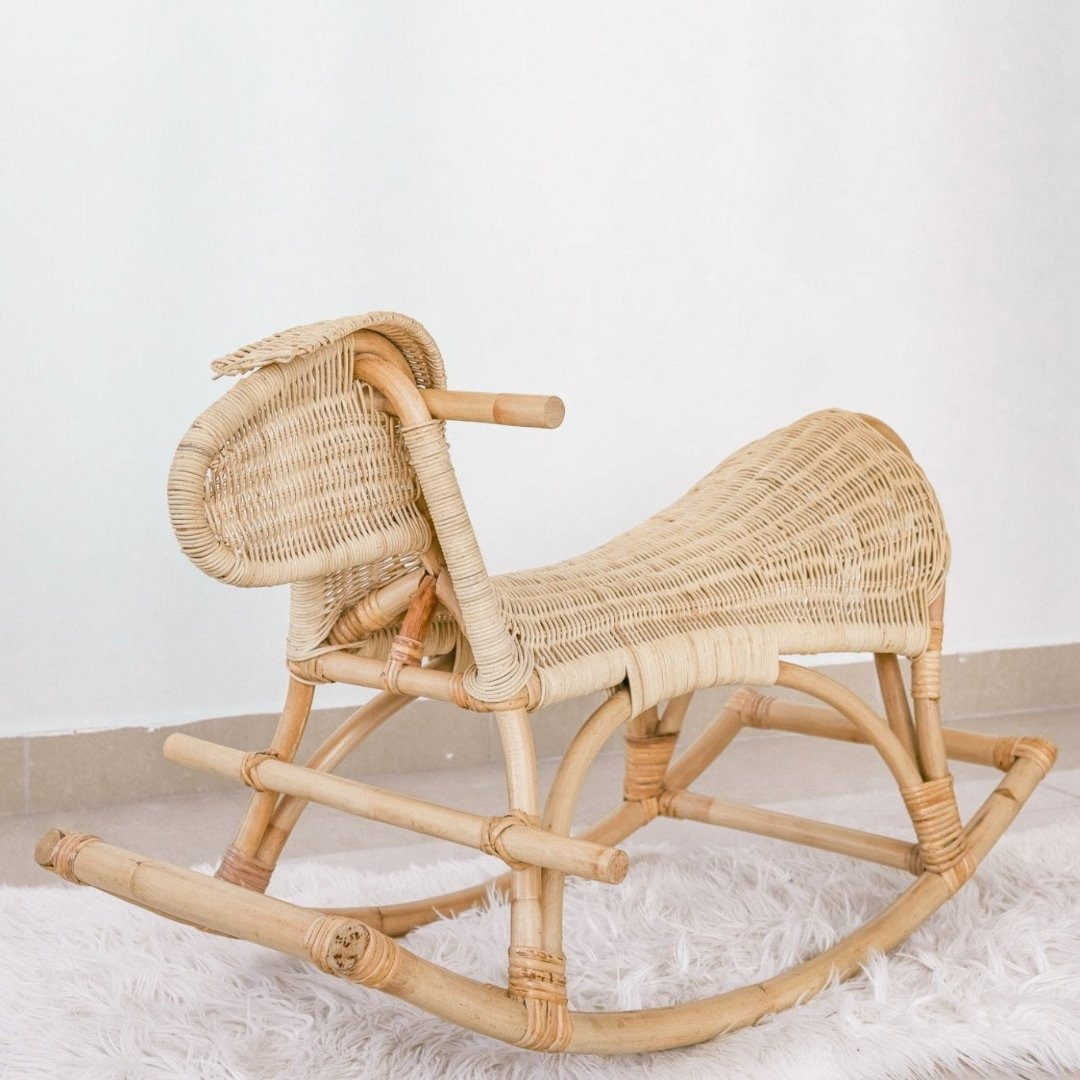 Child imaginative play rattan ride-on toys for kids horse rocker chair baby animal rocking toy