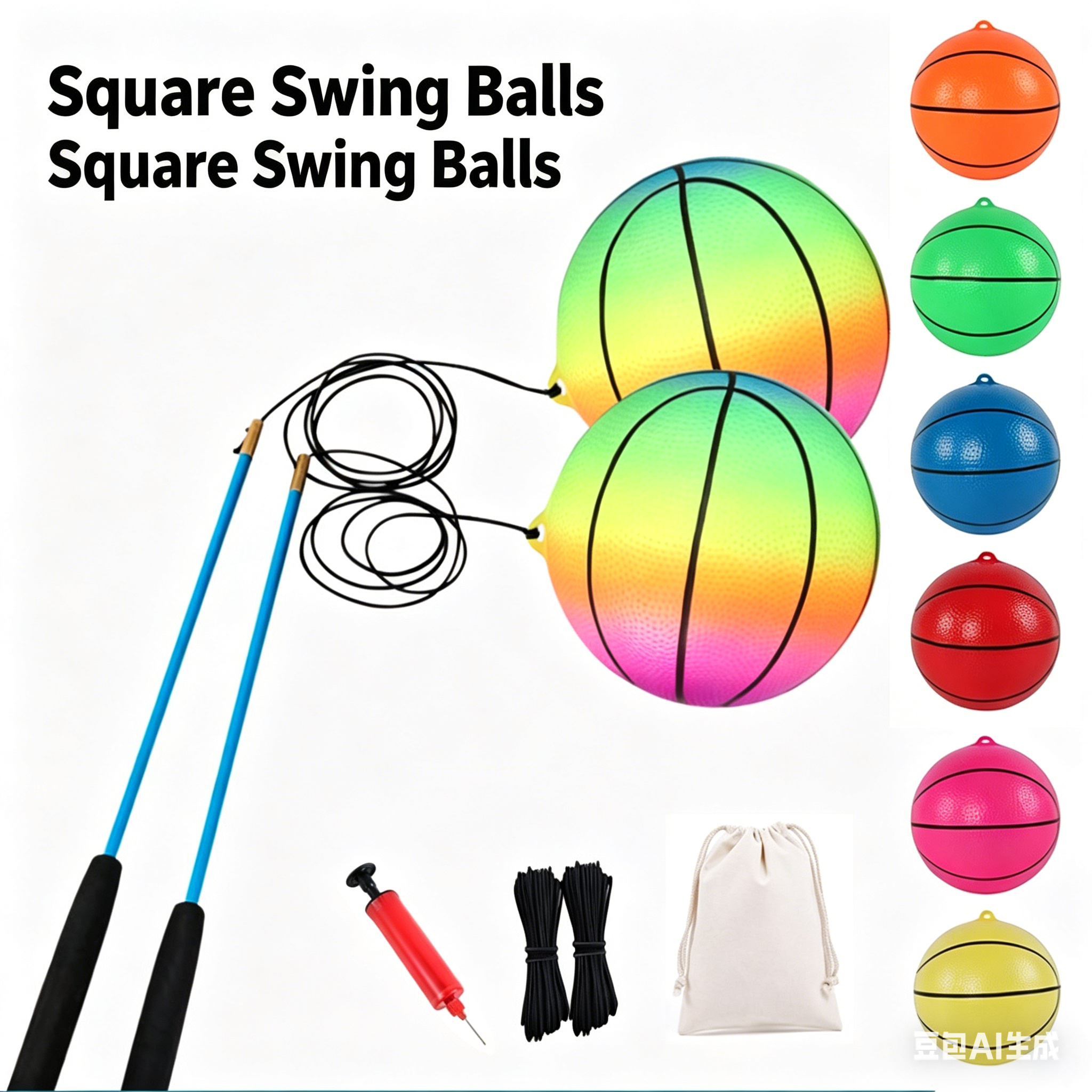 Rainbow Fitness Swing Ball Set with Handles - Outdoor Exercise Toy for Adults Kids