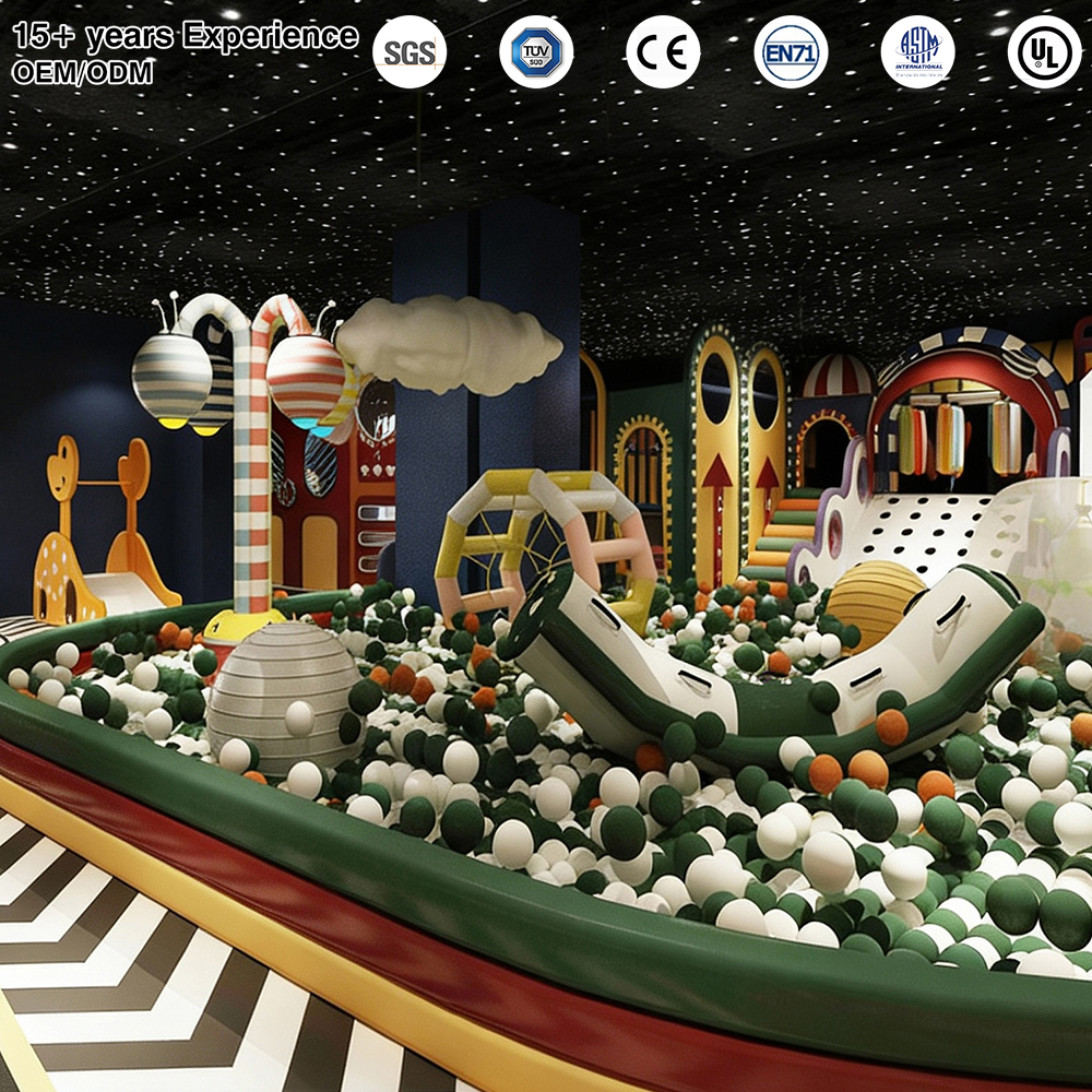 Indoor Playground Theme Design Customized Jungle Adventure Space with Role Play Area Soft Play Climbing Slide Ball Pit CE