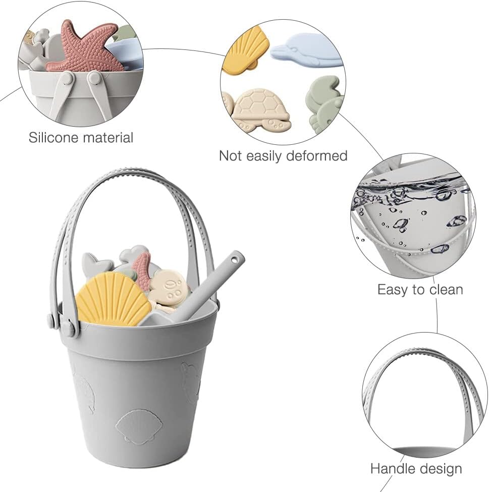 Hot Selling Silicone Colorful Beach Toy Sets Beach Accessories Sand Bucket Toy Bathing Suitable for Baby