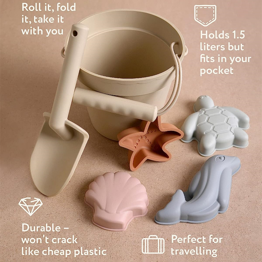 Kids Beach Sand Toys Silicone Toddler Sandbox Toys Shovel Bucket Travel Friendly Baby Silicone Beach Toy Set