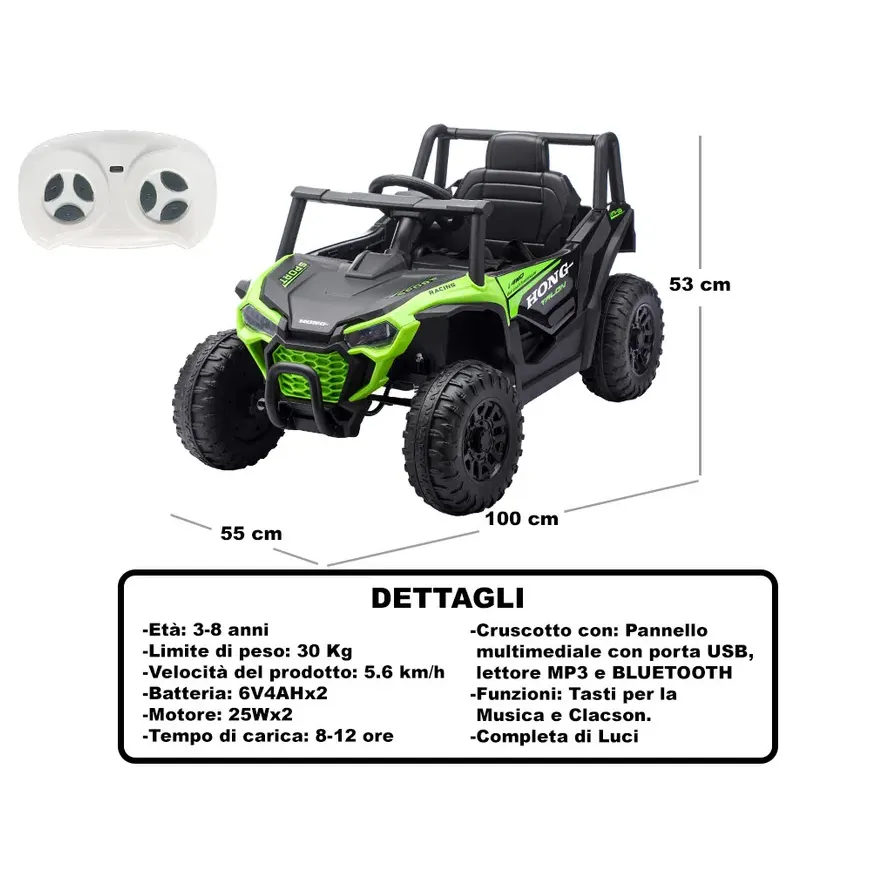 Ride on Car Adventure Green Net 53x55x100 Cm Battery Powered Plastic Remote Control Ride on Toy for Kids 3-8 Years