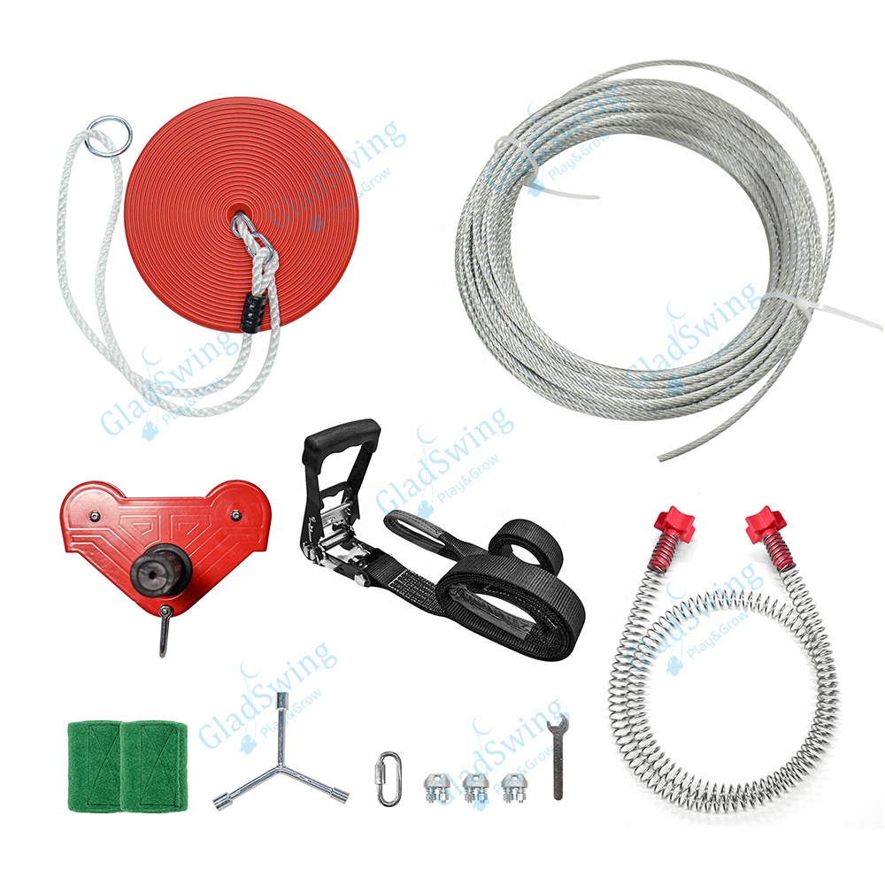 Outdoor Children Adventure Toys Zip Line Kits Swing Set With Stainless Steel Spring Brake and Seat