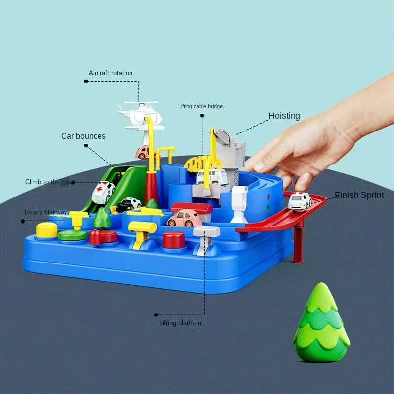 16 * 16cm Interactive 4-Car Racing Car Model Educational Toy with Rescue Adventure Mechanical Train Track Set for Children