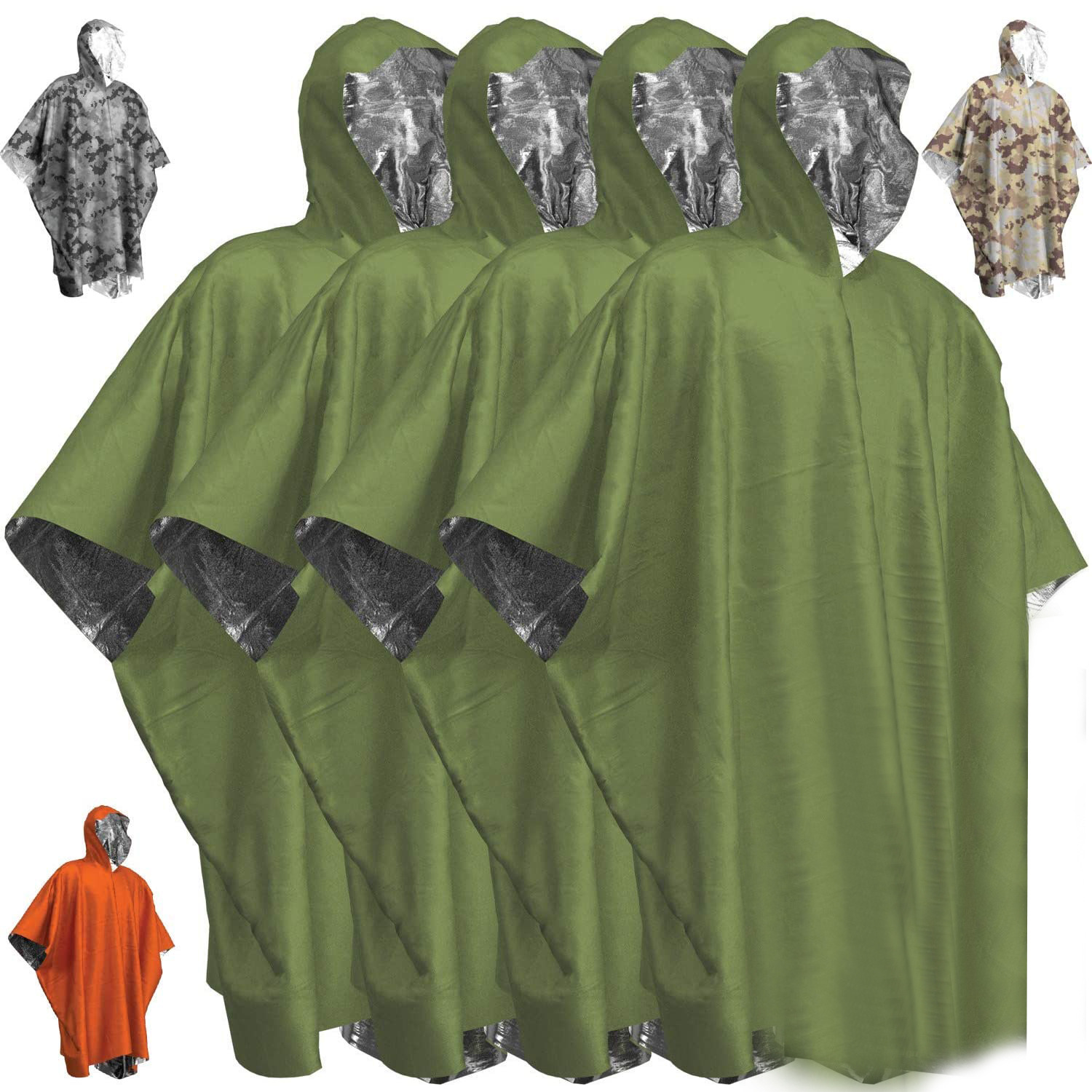 Orange Emergency Raincoat With Survival Whistle And Stuff Sack For Camping Or Hiking Outdoor Survival Gear