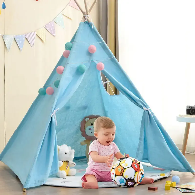 Canvas Tent Portable Breathable Cotton Canvas Tepee Indian Tent Kids Play Tent Playhouse Outdoor Camping Pyramid Tent