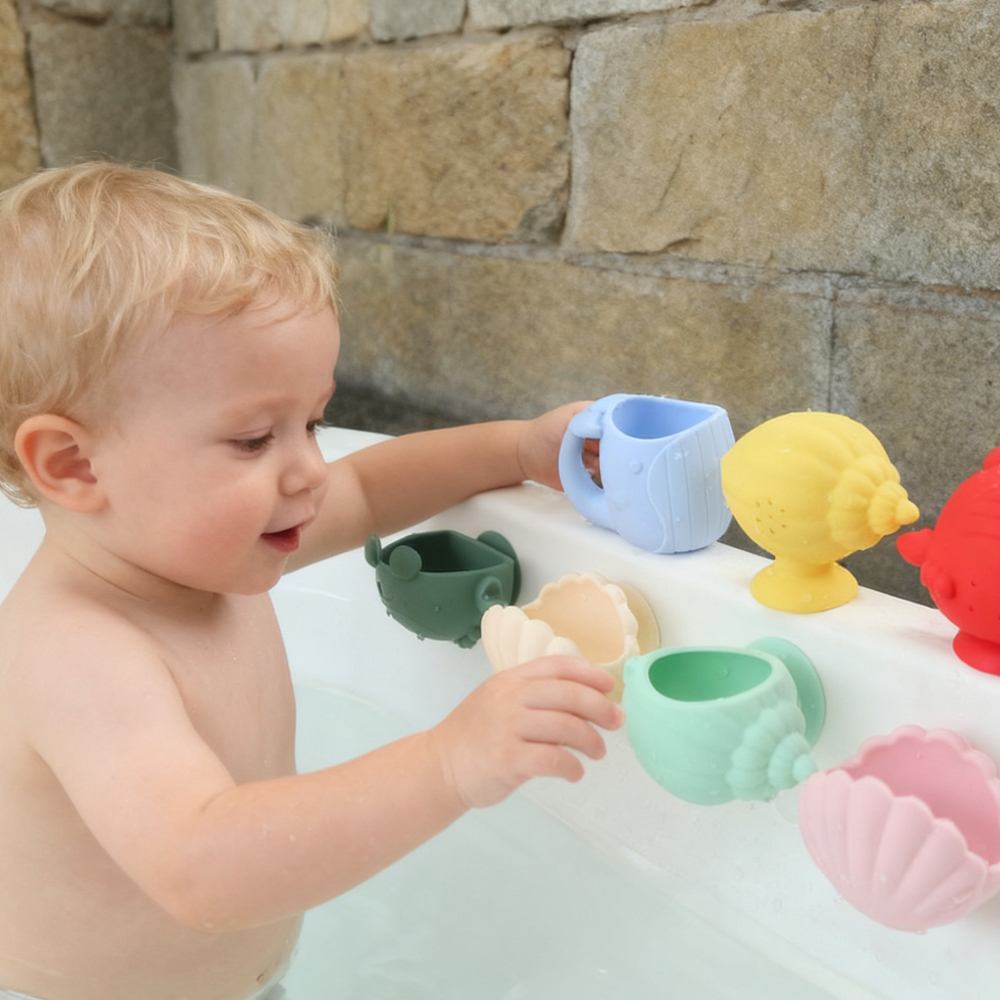 New Design Mold Free Silicone Baby Water Toys 4PCS Ocean Animal Kids Bath Toy With Suction Cups for Toddler Early Learning