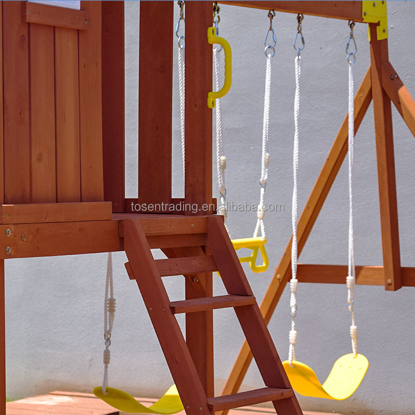 Spring Chinese Fir Wood Toy Swing Set with Slide Playhouse Climbing Ladder Outdoor Play Equipment for Kids Unisex Tosen