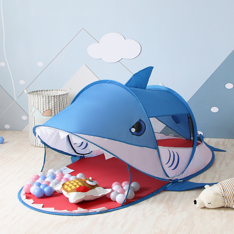 MaiBeiBi Pop up Cute Shark Shape Kids Tent Baby Playhouse Toys Summer Outdoor Camping Beach Shelter