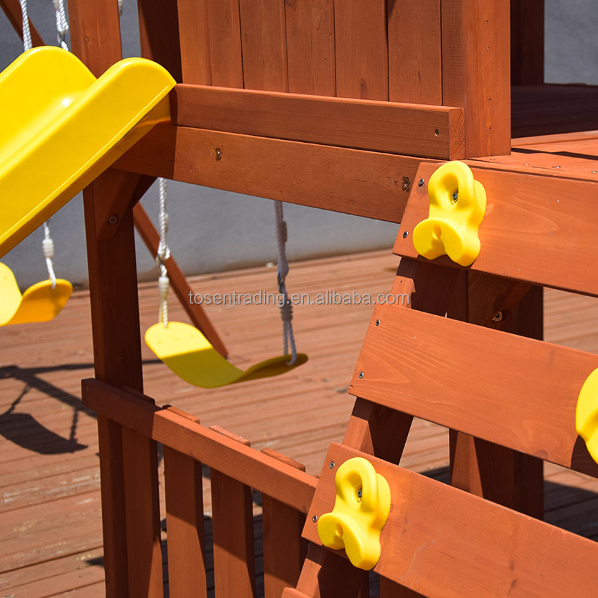 Spring Chinese Fir Wood Toy Swing Set with Slide Playhouse Climbing Ladder Outdoor Play Equipment for Kids Unisex Tosen