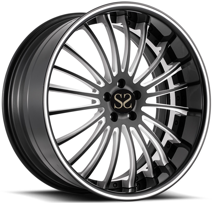 Forged 2 Piece Wheels Black Barrel Lip Spoke for Mercedes Benz Multi Spokes Aluminum Alloy Rims
