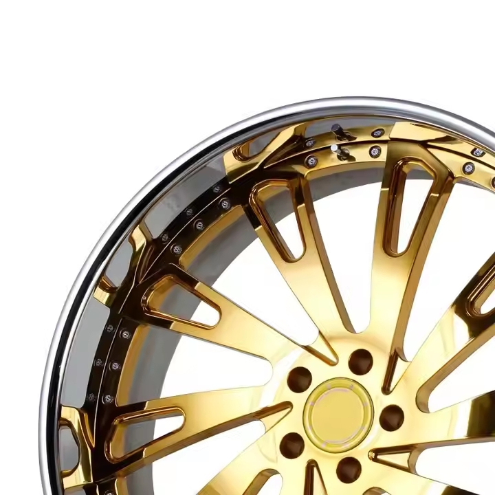 Rcsr Custom 2-Piece Forged Wheels 18-24 Inch Gold Luxury Multi-Spoke Rims with Chrome Lip for Chevrolet Full-Size SUV Trucks