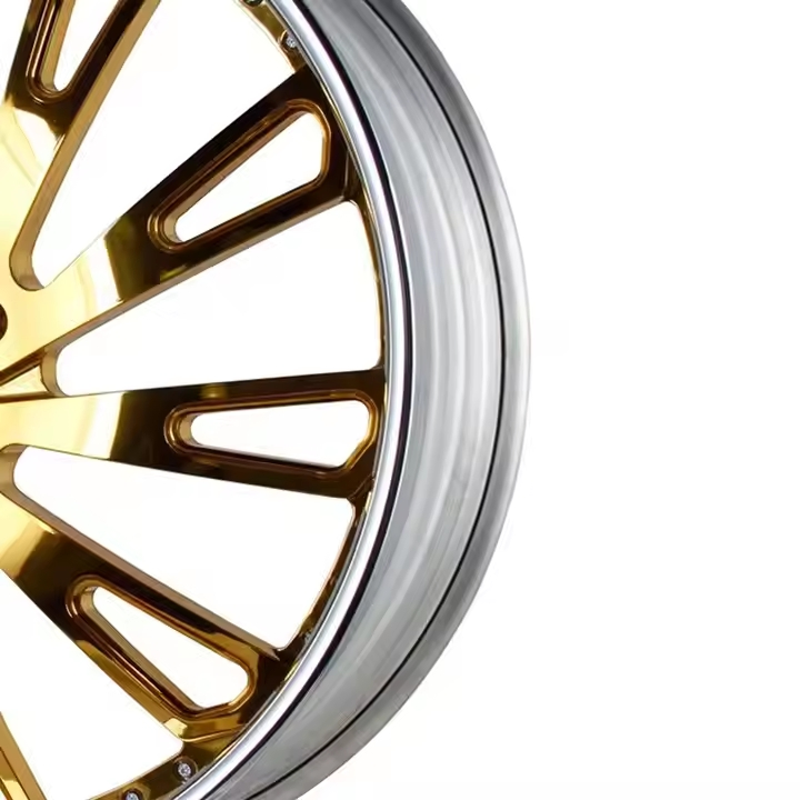 Rcsr Custom 2-Piece Forged Wheels 18-24 Inch Gold Luxury Multi-Spoke Rims with Chrome Lip for Chevrolet Full-Size SUV Trucks