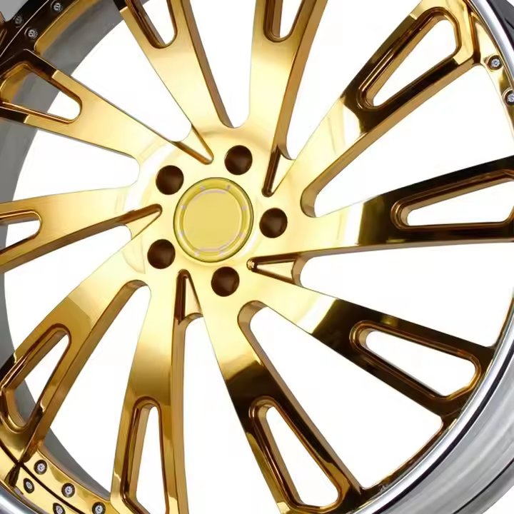 Rcsr Custom 2-Piece Forged Wheels 18-24 Inch Gold Luxury Multi-Spoke Rims with Chrome Lip for Chevrolet Full-Size SUV Trucks