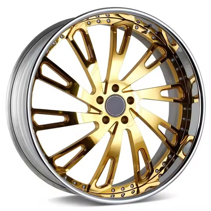 Rcsr Custom 2-Piece Forged Wheels 18-24 Inch Gold Luxury Multi-Spoke Rims with Chrome Lip for Chevrolet Full-Size SUV Trucks