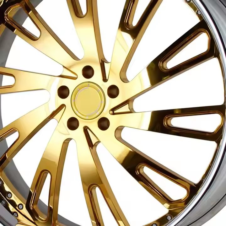 Rcsr Custom 2-Piece Forged Wheels 18-24 Inch Gold Luxury Multi-Spoke Rims with Chrome Lip for Chevrolet Full-Size SUV Trucks