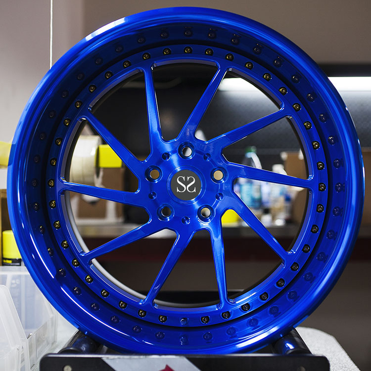 Multi Spokes Car Wheel Aluminum Alloy Forged 3 Piece Brushed Blue Rims