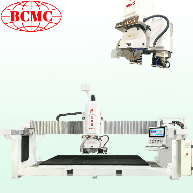 Bcmc Hualong 5 Axis Italian System Heavy Duty CNC Bridge Saw Quartz Marble Granite Stone Cutting Machine Cutter Countetop Processing Profiling Shaping 2/3D