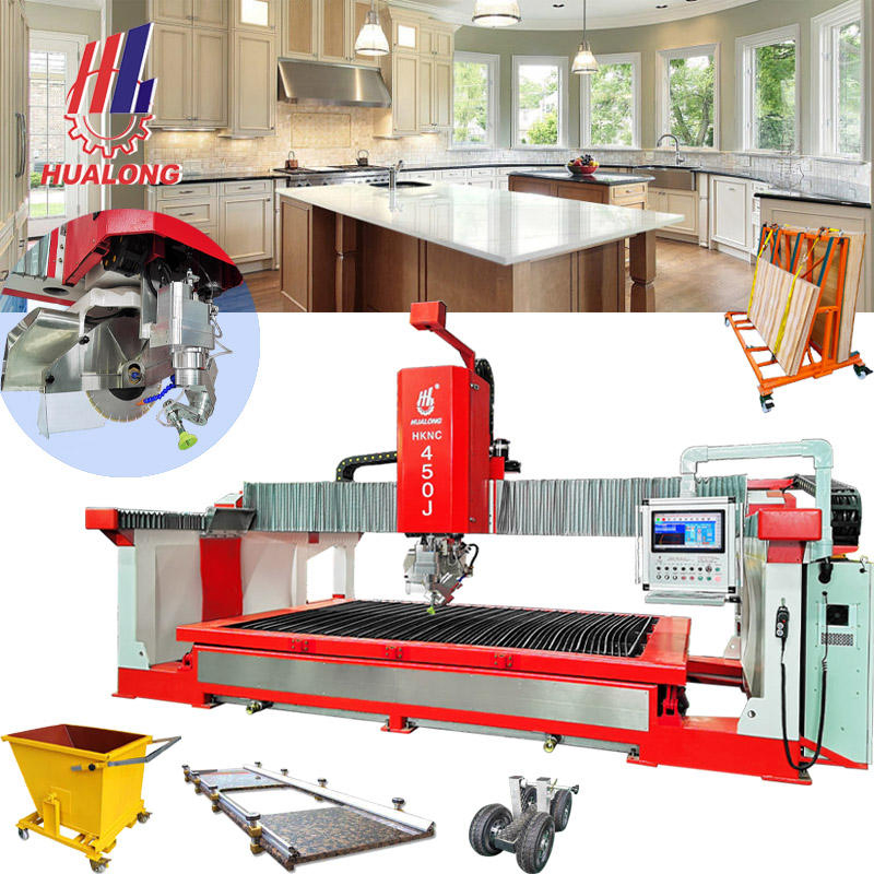 Bcmc Hualong 5 Axis Italian System Heavy Duty CNC Bridge Saw Quartz Marble Granite Stone Cutting Machine Cutter Countetop Processing Profiling Shaping 2/3D