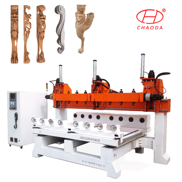 4 Axis Multi Head 3D Rotary Woodworking CNC Router Machine for Cylinder and Flat Furniture Parts Carving