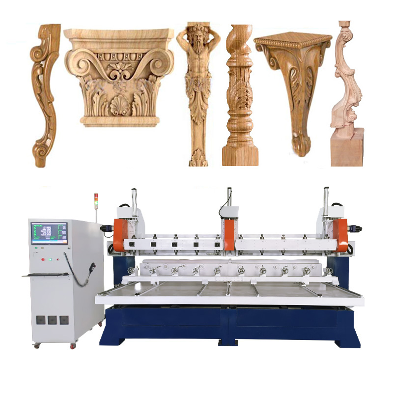 Rotary CNC Router Machine Multi Head for Furniture Leg, Pillars, Statues, Figurine etc
