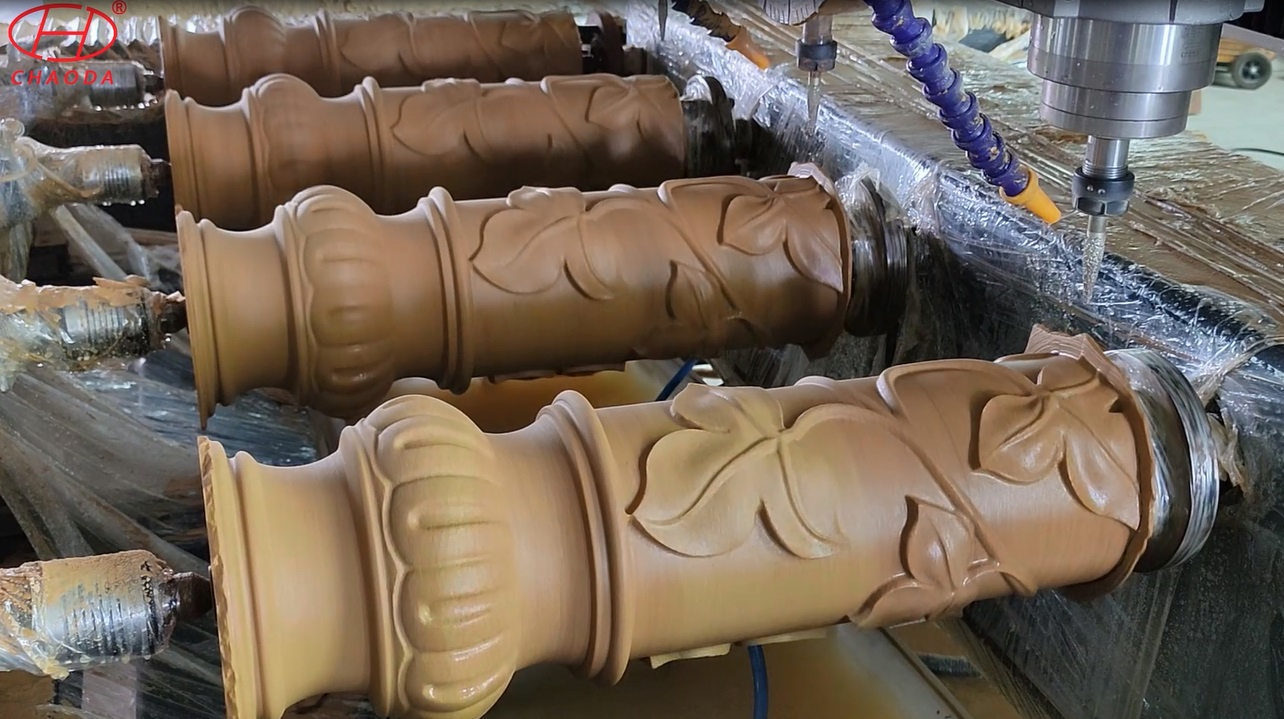 4 Axis Multi Head CNC Stone and Wood Carving Machines Special for Baluster Pillar, Columns Diameter 200 mm, Length 1300 mm