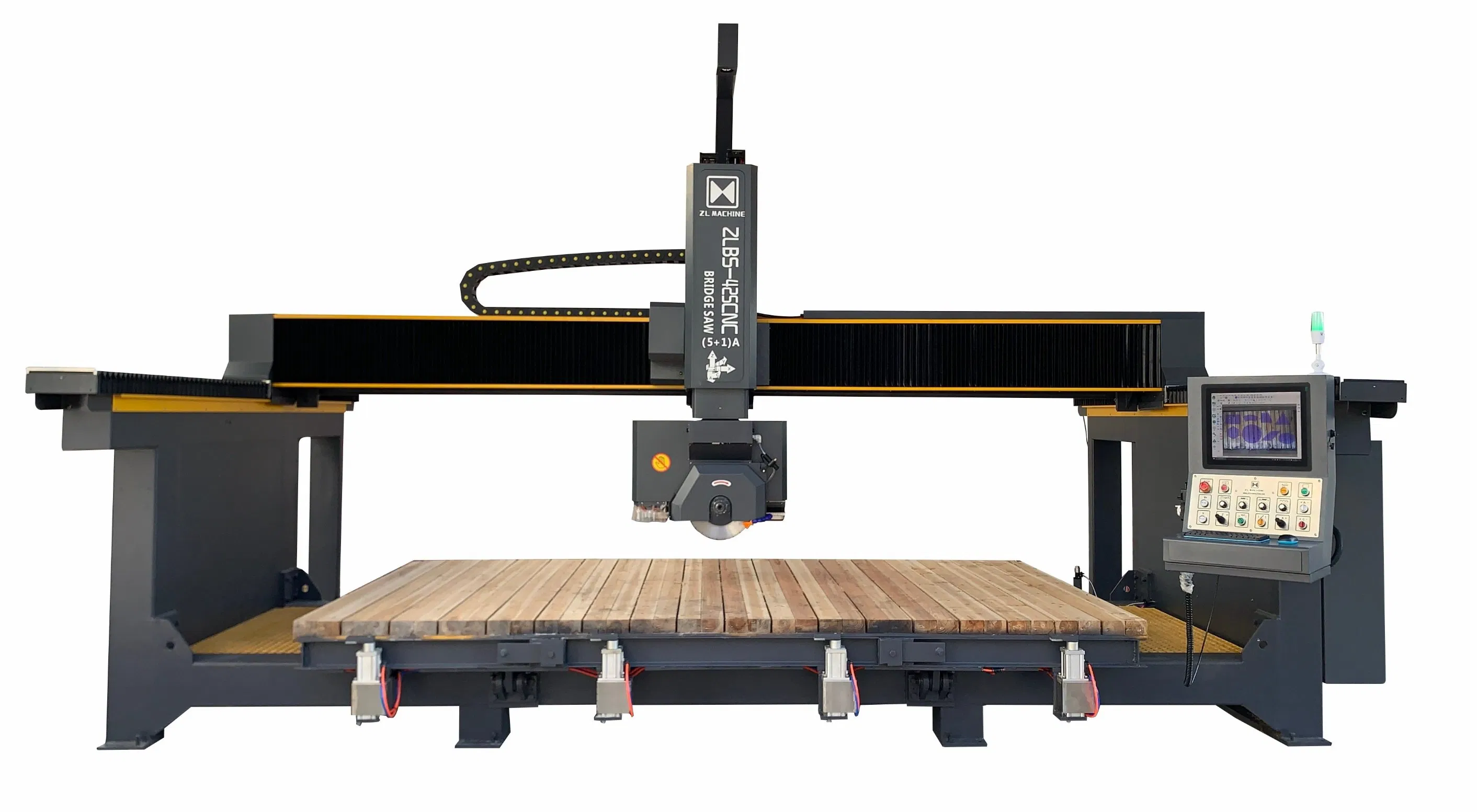 Wisdom Stone Machinery Machinery CNC Granite Marble Bridge Saw 5 Axis Stone Cutting Profiling Machine for Countertop with Vacuums and Router