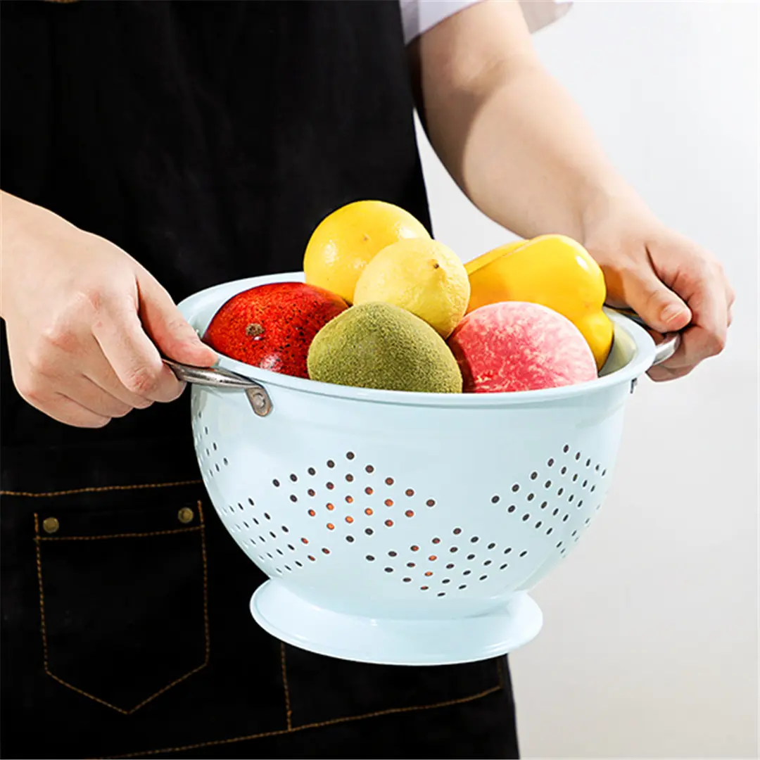 OEM Colorful Kitchen Colander Fruit Vegetable Strainer Stainless Steel Drain Wash Storage Drain Basket Suppliers, Products